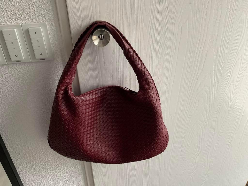 Gevlochten Bordeaux grote Handtas. In prima staat !, Ophalen, Zo goed als nieuw, Overige kleuren, Handtas