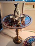 Houten decoratief plateau met mandala op  gouden voet, Ophalen of Verzenden, Nieuw, Rond, Hout