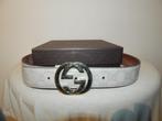Gucci leren riem wit merk buckle leer in monogram print, Verzenden, Tailleriem, Gucci, Gedragen