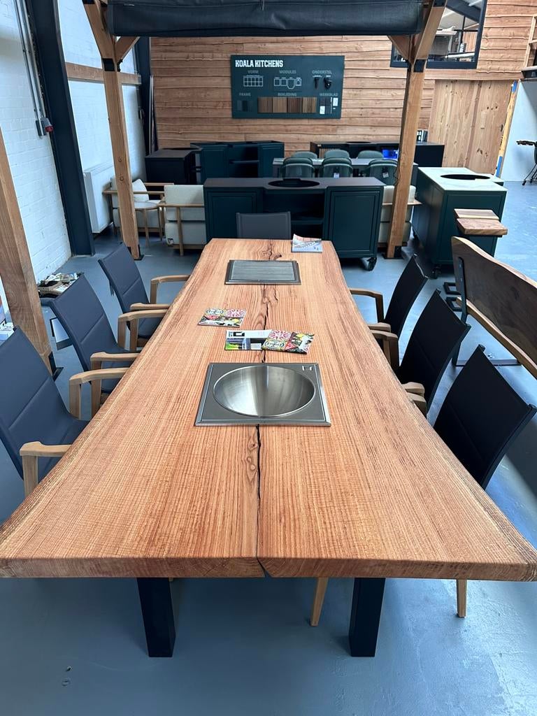 BBQ tafel 300x99 – OneQ BBQ + wijnkoeler, Tuin en Terras, Tuintafels, Zo goed als nieuw, Rechthoekig, Hout, Ophalen