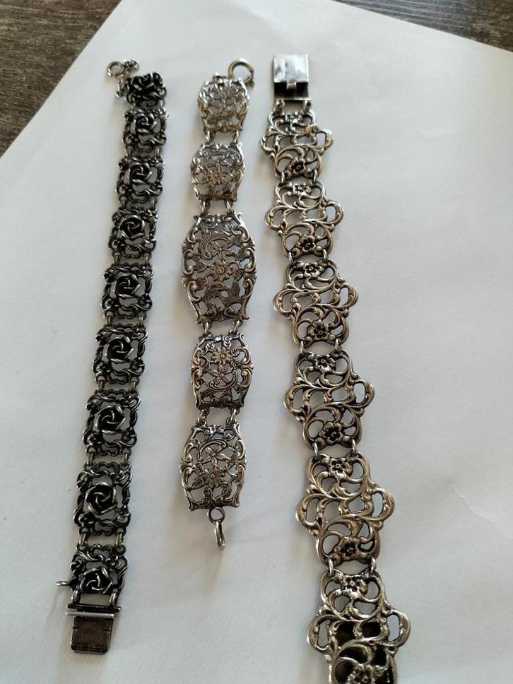 3 Antieke zilveren armbanden., Sieraden, Tassen en Uiterlijk, Antieke sieraden, Armband, Zilver, Verzenden