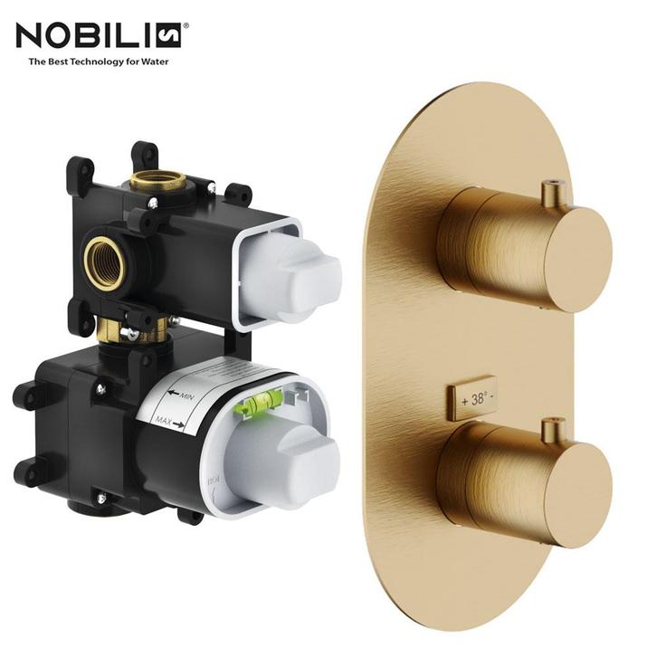Nobili Well inbouw thermostaat 2-weg geborsteld goud, Doe-het-zelf en Verbouw, Sanitair, Nieuw, Kraan, Koper, Ophalen of Verzenden