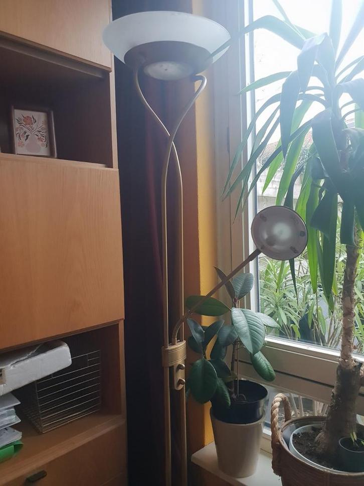Gouden staande lamp, Huis en Inrichting, Lampen | Vloerlampen, Gebruikt, 150 tot 200 cm, Ophalen