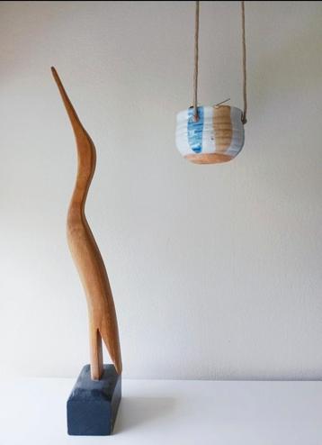 grote houten kraanvogel midcentury beschikbaar voor biedingen