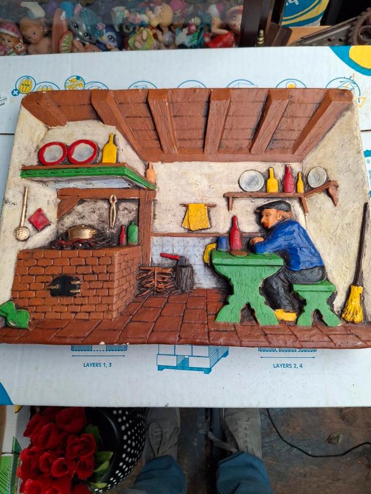Oude Keuken Scène Wanddecoratie, Antiek en Kunst, Antiek | Wandborden en Tegels, Ophalen of Verzenden