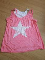 Dubbeltop wit met roze, Kleding | Dames, Ophalen of Verzenden, Zo goed als nieuw, Wit, Zonder mouw