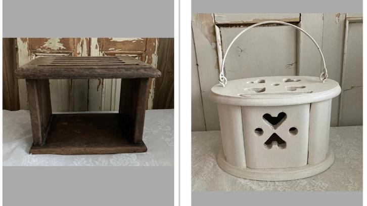 2x Brocante oud houten stoofje - voetenstoofje - stoof, Huis en Inrichting, Woonaccessoires | Overige, Gebruikt, Ophalen of Verzenden