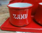 SALE Rood emaille zand zeep soda bakjes met rekje, Antiek en Kunst, Ophalen of Verzenden