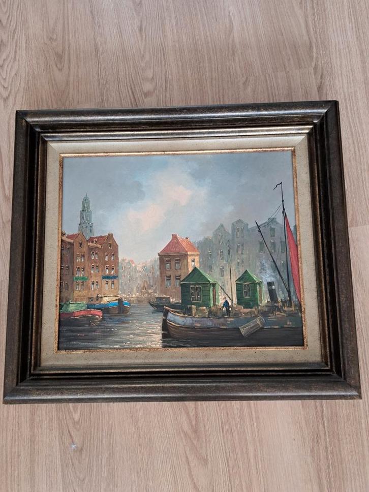 Olieverfschilderij Amsterdamse Grachten  82x71 cm, Antiek en Kunst, Kunst | Schilderijen | Klassiek, Ophalen