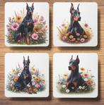 Dobermann Lente onderzetters met houder, Ophalen of Verzenden, Nieuw, Glas of Kopje