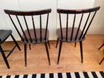 2 Vintage retro spijlenstoelen scandinavisch met kussen, Ophalen, Gebruikt, Twee, Bruin