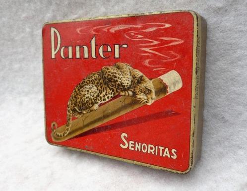 Blik - leeg. Panter senoritas, 20 stuks. Schuppen Veenendaal, Verzamelen, Rookartikelen, Aanstekers en Luciferdoosjes, Gebruikt