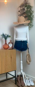LOAVIES crêpe top/trui met streep-ajour patroon, maat S, Ophalen, Wit, Lange mouw, Maat 36 (S)