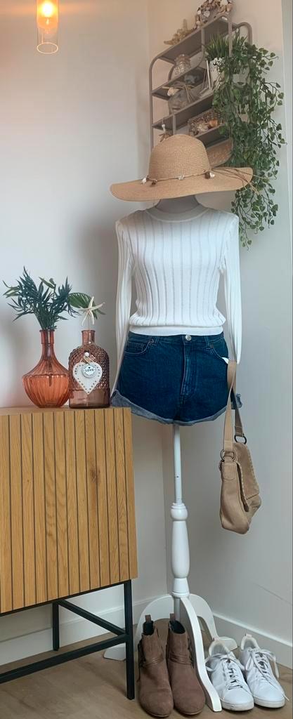 LOAVIES crêpe top/trui met streep-ajour patroon, maat S, Kleding | Dames, Tops, Zo goed als nieuw, Maat 36 (S), Wit, Lange mouw
