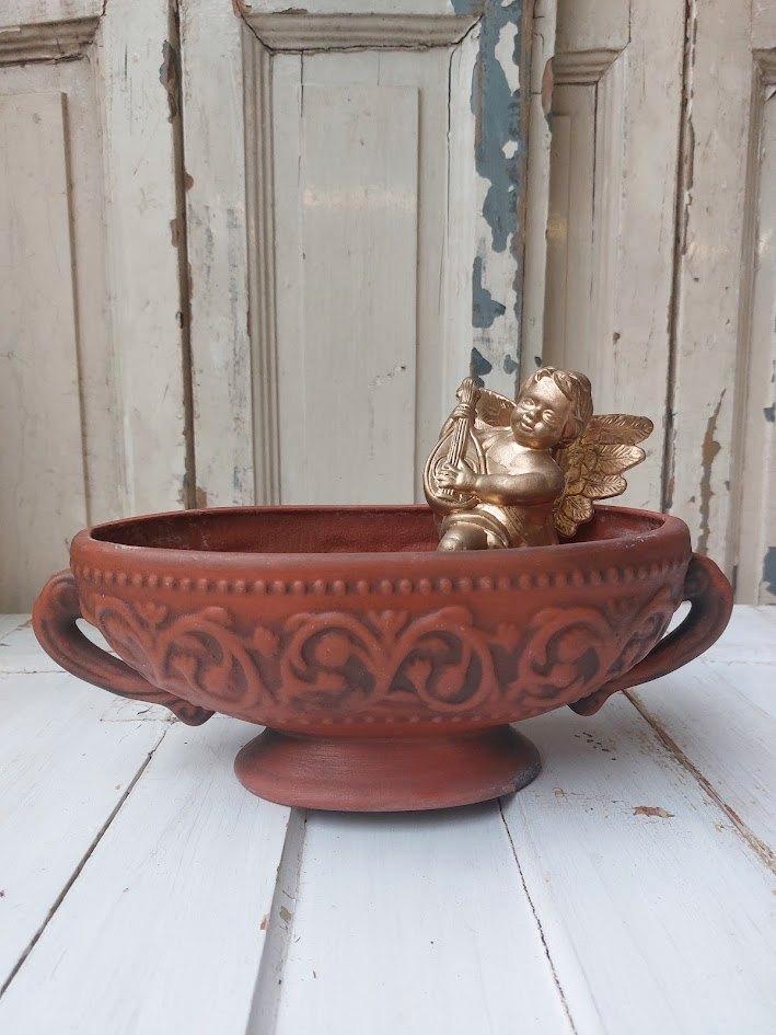 Vintage bloempot op voet aardewerk, Antiek en Kunst, Antiek | Keramiek en Aardewerk, Ophalen of Verzenden