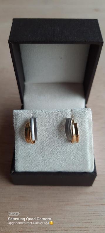 9k .375 bicolor gouden dames oorbellen beschikbaar voor biedingen