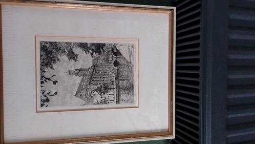 Oude ets in mooi lijstje - Academie Leiden, Antiek en Kunst, Kunst | Etsen en Gravures, Ophalen
