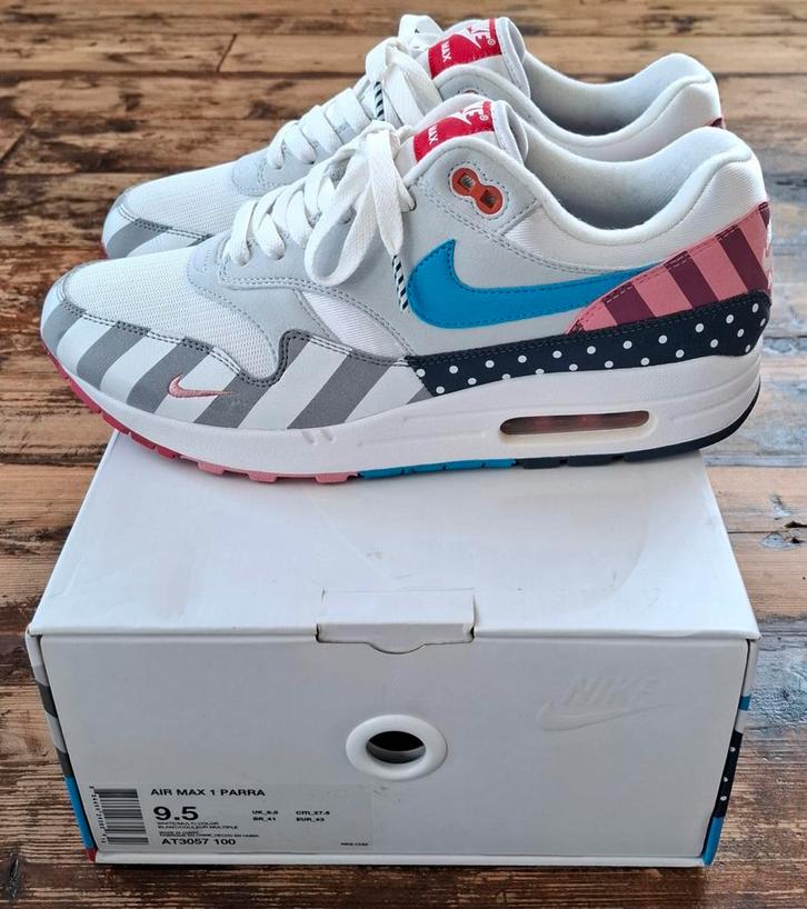 Nike Air Max 1 "Parra" - Maat 43, Kleding | Heren, Schoenen, Zo goed als nieuw, Sneakers of Gympen, Wit, Ophalen of Verzenden