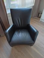 Zwart leren fauteuil, Huis en Inrichting, Fauteuils, Ophalen, Gebruikt, 50 tot 75 cm, Leer