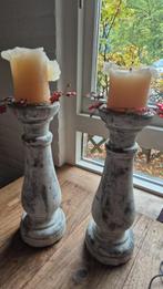 2 landelijke stenen grote kandelaars, 38 cm, Huis en Inrichting, Woonaccessoires | Kandelaars en Kaarsen, Overige materialen, 25 tot 50 cm