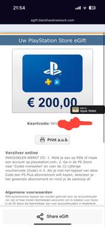 PlayStation store Gift Card 200€, Tickets en Kaartjes, Kortingen en Cadeaubonnen, Eén persoon, Cadeaubon, Overige typen