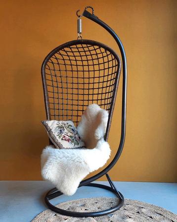 Retro vintage rotan hang stoel, schommelstoel, eggchair