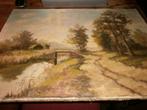 olieverfschilderij landschap giethoorn? gesigneerd woudstra, Antiek en Kunst, Ophalen