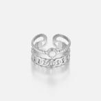 Zilverkleurige tweelaags ring met wit steentje, IJzer of Staal, Nieuw, Ophalen of Verzenden, Dame