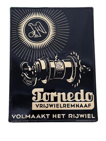 Blikken reclamebord uit 1937 - Torpedo Vrijwielnaaf beschikbaar voor biedingen