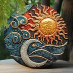Vintage rond metalen bord Zon en maan golven (20cm), Ophalen of Verzenden, Nieuw