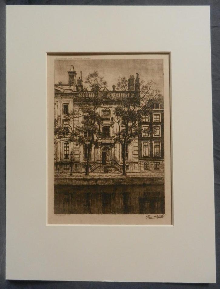 Ets Herengracht 495 Tinus de Jongh (1885-1942) hxb: 23x16 cm, Antiek en Kunst, Kunst | Etsen en Gravures, Ophalen of Verzenden