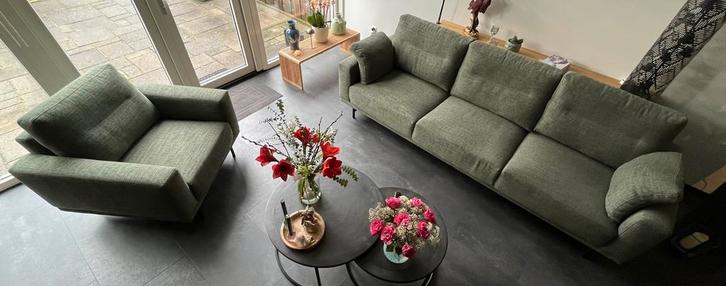 Bank plus fauteuil, Huis en Inrichting, Banken | Complete zithoeken, Zo goed als nieuw, Stof, Ophalen
