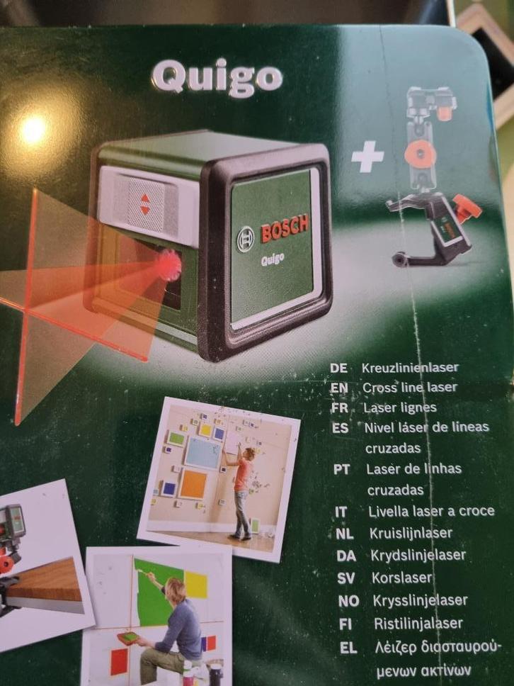 Bosch Quigo Kruislijnlaser, Doe-het-zelf en Verbouw, Meetapparatuur, Zo goed als nieuw, Overige meters, Ophalen of Verzenden