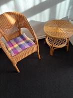 Rotan tafeltje met stoel, Huis en Inrichting, Stoelen, Ophalen, Gebruikt, Bruin, Riet of Rotan