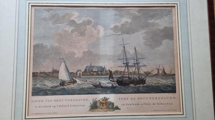 18e eeuwse kopergravure Brouwershaven - Groenewegen/Sallieth, Antiek en Kunst, Kunst | Etsen en Gravures, Ophalen of Verzenden