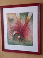 B. Long abstract schilderij met rode lijst, Ophalen of Verzenden