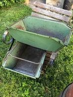 2 groene stalen magazijnbakken, ijzeren bakken, stapelbakken, Ophalen