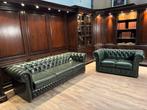 Orginele chesterfield antiek groen leren 3 zits, Huis en Inrichting, Banken | Bankstellen, Ophalen, Info@chesterfieldjunkie.nl