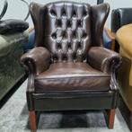 Chesterfield oor fauteuil bruin gevlamd leer + BEZORGING, ., Chesterfield, Ophalen of Verzenden, Zo goed als nieuw