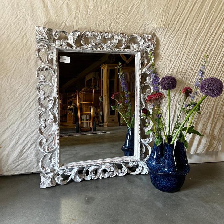 Barok spiegel - houten lijst - 100 x 80 cm - bij TTM Wonen, Huis en Inrichting, Woonaccessoires | Spiegels, Nieuw, 75 tot 100 cm