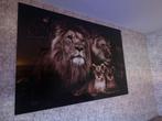 Glasschilderij leeuw en leeuwin met 2 welpjes., Huis en Inrichting, Woonaccessoires | Schilderijen, Tekeningen en Foto's, Ophalen
