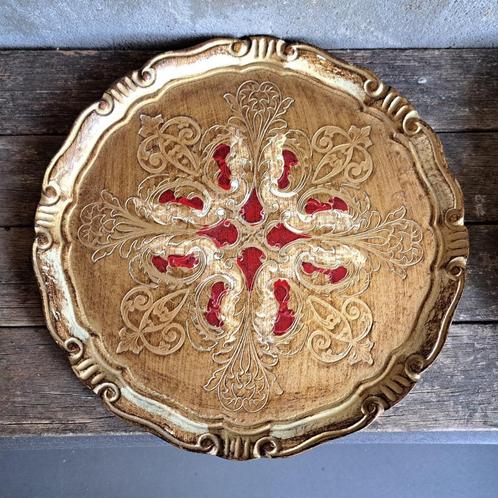 Brocante oud Italiaans rond houten dienblad *Etage3*, Huis en Inrichting, Woonaccessoires | Overige, Gebruikt, Ophalen of Verzenden