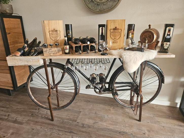 Unieke sidetable *transportfiets*, Huis en Inrichting, Tafels | Sidetables, Zo goed als nieuw, 25 tot 50 cm, Rechthoekig, Ophalen