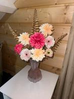 Kunst zijden boeket met glazen vaas, Huis en Inrichting, Ophalen of Verzenden, Nieuw, Binnen