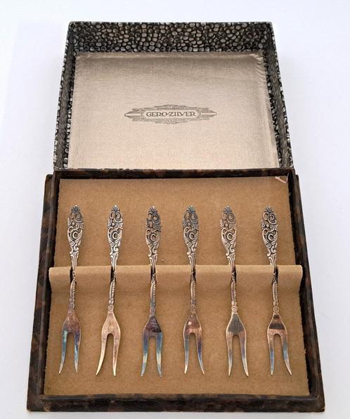 6x Verzilverde cocktailvorkjes Gero - model 635, Antiek en Kunst, Antiek | Bestek, Verzenden