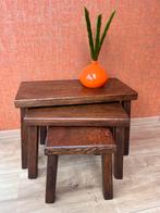 Vintage brocant eiken mimiset bijzettafeltjes, Ophalen, Zo goed als nieuw, Rechthoekig, Minder dan 55 cm