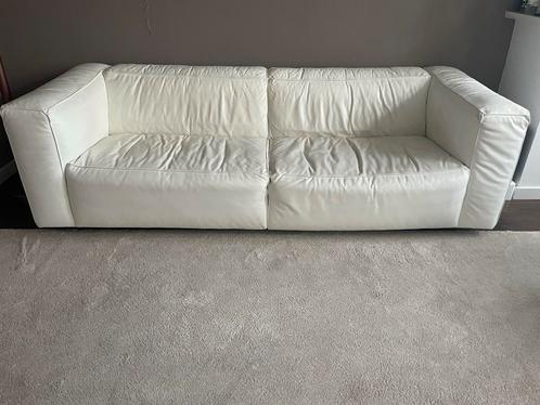 Witte leren bank, hocker en loungebank set, Huis en Inrichting, Banken | Bankstellen, Zo goed als nieuw, Rechte bank, Vierpersoons of meer