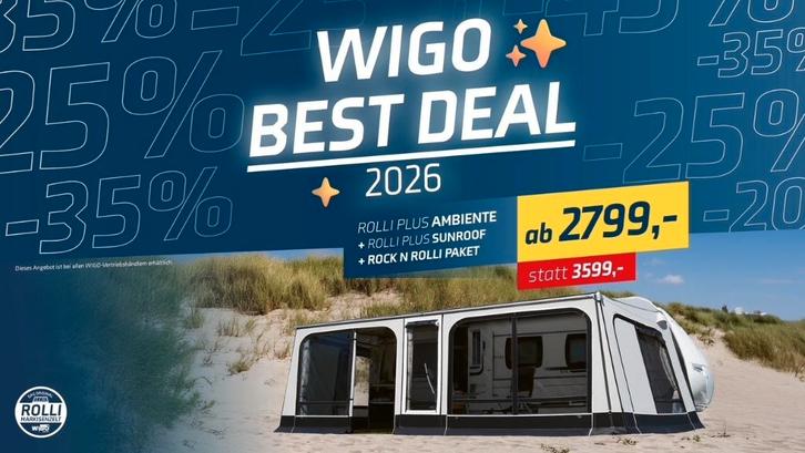 2026 WIGO ROLLI PLUS Ambiente "BEST DEAL" kom kijken !!, Caravans en Kamperen, Caravans, Bedrijf, meer dan 6, 1500 - 2000 kg, Rondzit
