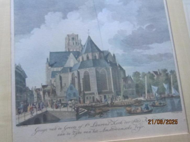 Gravure/Prent Gezigt op de Grote of St Laurenskerk te Rotter, Antiek en Kunst, Kunst | Etsen en Gravures, Ophalen of Verzenden