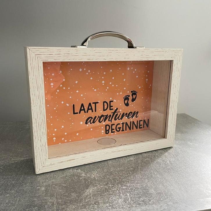 Spaarpot glas tekst gepersonaliseerd cadeau, Huis en Inrichting, Woonaccessoires | Tekstborden en Spreuken, Nieuw, Ophalen of Verzenden